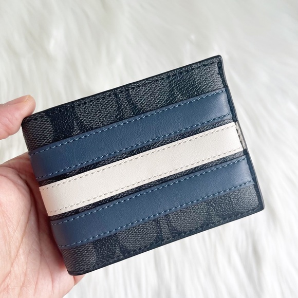 NWT Coach Signature Leather Canvas Slim Billfold Varsity Stripe Wallet - Picture 5 of 5